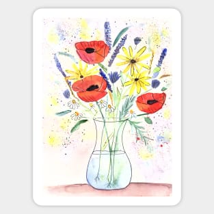 poppies with wildflowers in a vase Sticker